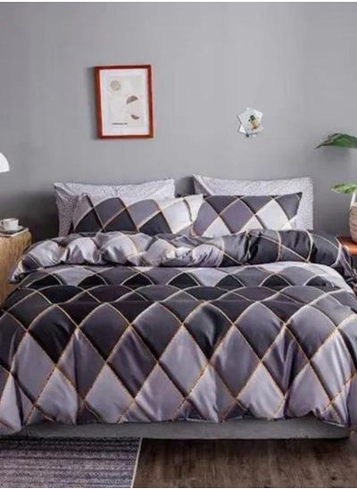 Buy Variance Sizes Rhombs Pattern Duvet Cover Set Black and Gray color Bedding Set in UAE