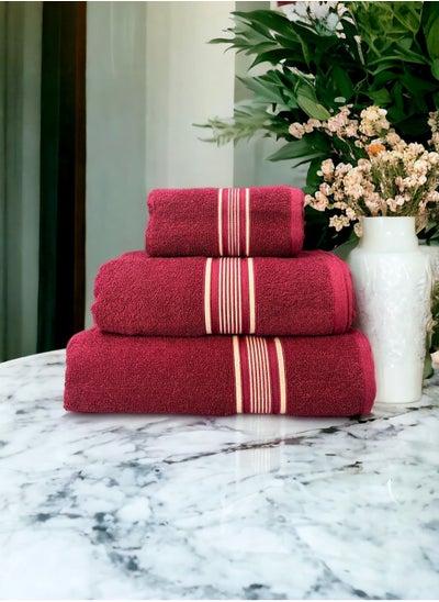 Buy Shiny Collection 450GSM Bath Towels Set of 3 - Bath Sheet (80x160) - Bath Towel (70x140) - Face Towel (50x90) Quick Dry, Max Absorbent - Maroon in Saudi Arabia