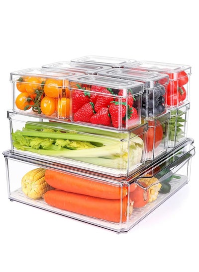 Buy 10 Pack Refrigerator Pantry Organizer Bins, Stackable Fridge Organizer Bins with Lids, Clear Plastic Food Storage Bins for Kitchen in UAE