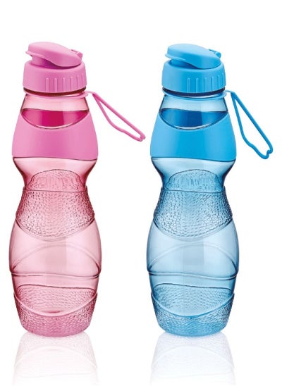 Buy Plastic Water Bottle 2 Pcs Set Blue and Pink in Saudi Arabia