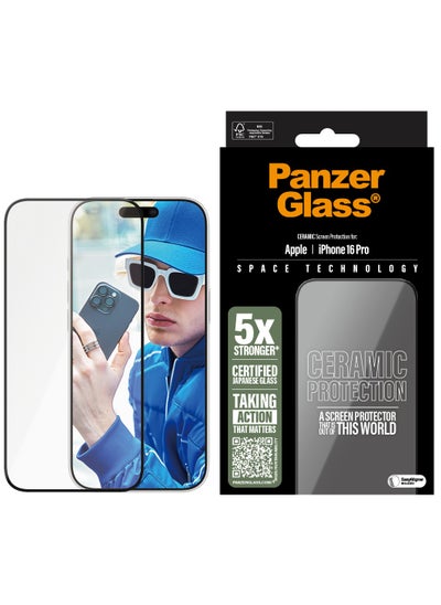 Buy PanzerGlass® Ceramic Screen Protector for Apple iPhone 16 Pro, EasyAligner, 5X Strength Japanese Glass-Ceramics, High Scratch Resistance, Impact Resistant in UAE