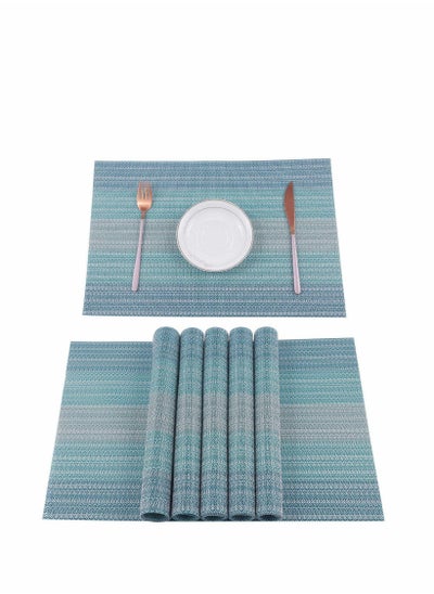 Buy Home Pure Linen Placemats Chambray Teal Set of 6 Athena Pure Linen Natural Fabric Handcrafted Machine Washable Weave Placemats Non-Slip Kitchen Table Mats in Saudi Arabia