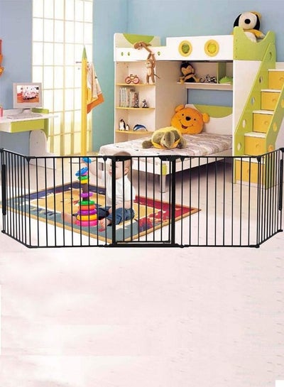 Buy Baby Safety Gate Adjustable Metal Barrier Fence For Babies Kids Pets Dogs Ideal For Openings Stairs Doorways Foldable Playpen With Door 310 Cm Black in UAE