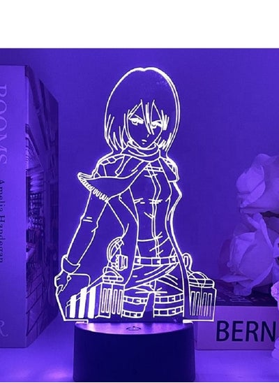 اشتري Multicolor 3D Illusion Lamp Anime Attack on Titan Mikasa Ackerman Lamp for Room Decor Light Cool Birthday Gift Night Desk Lamp-7 Colors + Touch reomte في الامارات