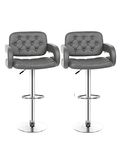 Buy SBF Set of 2 Height Adjustable Bar Stools | PU Leather Swivel Stools with Armrests, Backrest, and Footrest | Hydraulic Chrome Base for Kitchen & Dining, Grey in UAE