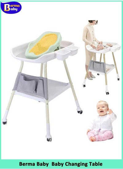 Buy Baby Changing Table Adjustable Height Diaper Changing Station Baby Changing Station with Baby Crib Mobile, Changing Pad Nursery Organizer and Large Storage Rack for Infant and Newborn in Saudi Arabia