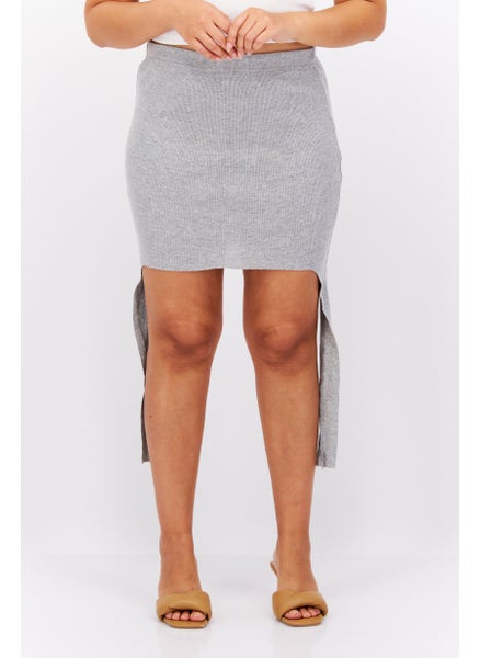 Buy Women Ribbed  Mini Skirt, Grey in UAE