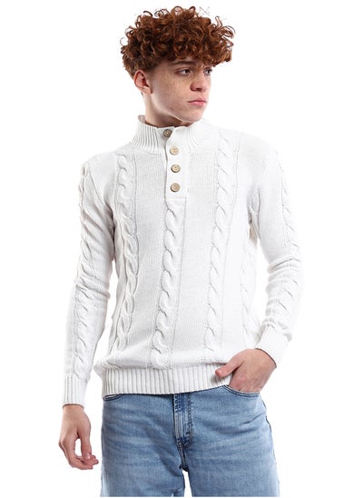 Buy Off-White Buttoned Neck Knitted Pullover in Egypt