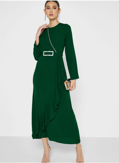 Buy Ruffle Hem Dress With Belt in UAE