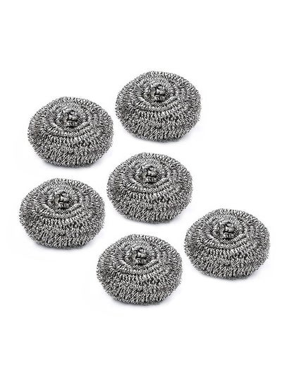 Buy Royalbright Heavy Duty Stainless Steel Scourer RF10637 Steel Wool Scrubber for Dishes, Pots and Pans For Kitchen and Bathroom Use| Round Scrubbers| Pack of 6| Silver in UAE