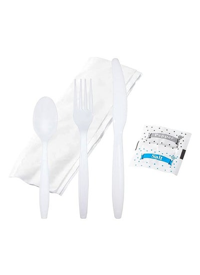 Buy 50 Pack Individually Wrapped Heavy Weight White Plastic Cutlery Knife Spoon Fork Pack With Napkin And Salt And Pepper Packets in Egypt