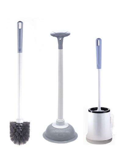 Buy Toilet Brush and Plunger Set, Pack of 3pcs Toilet Bowl Brush Plunger Set with Holder, Bathroom Accessories Combo with Caddy Stand for Deep Cleaning,Good for the house has more than one restrooms in UAE