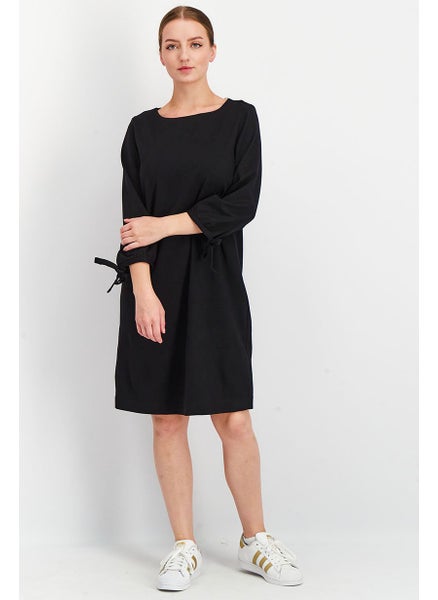 اشتري Women Solid Three Quarter Sleeves Jersey Dress, Black في الامارات