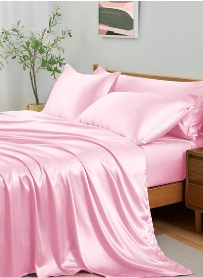 Buy 4 Piece Luxury Silk Feel Satin Bed Sheets Full Bedding Set (1 Flat Sheet,1 Fitted Sheet,2 Pillow Cases) in UAE