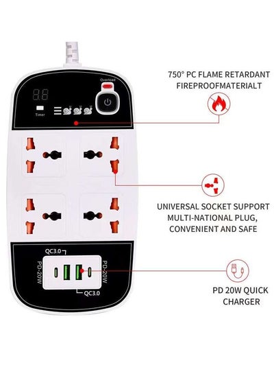 Buy BKL-888 Universal Extension Cord With 4 Universal Sockets, 2 USB ports,  2 PD Ports and 2 Meter Multicolour in UAE