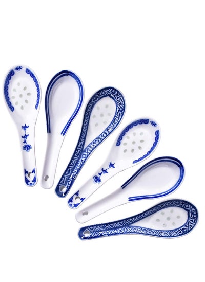 Buy Soup Spoon, Ceramic Chinese Spoon Set 6 Piece Blue and White Porcelain Soup Spoon Reusable Dining Spoon Ramen Soup Spoon Wonton Dumpling Miso Soup Spoon, Home Kitchen Dining Spoon in UAE