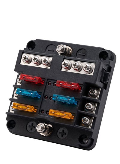 اشتري 6 Way Fuse Block,12V Blade Circuit ATC/ATO Waterproof Box Holder with LED Indicator Waterpoof Cover for 12V/24V Automotive Truck Boat Marine RV Van Vehicle (with 12 pcs Fuse) في الامارات