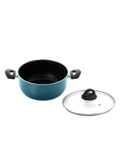 Buy Ergonomically Designed Round Casserole with Transparent Glass Lid Teal and Black 10 x 20.7 x 34 cm PW3620 in Saudi Arabia