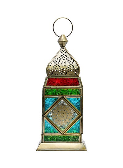 Buy HilalFul Cairo Brass Antique Multicolored Glass Decorative Candle Holder Lantern | Home Decor in Eid, Ramadan, Wedding | Living Room, Bedroom, Indoor, Outdoor Decoration | Islamic Themed | Moroccan in UAE