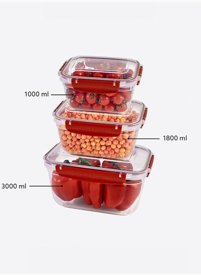 Buy Dunia Fresh & Lock Rectangular 3-Piece Plastic Cans Set for Refrigerator with Airtight Lid - Storage Solution - BPA-Free | Lead-Free(1000-1800-3000 ML) in Egypt