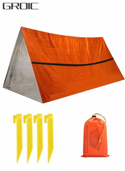 اشتري Emergency Tent with 4 Tent Stakes, Emergency Survival Shelter Tent & Tent Spikes, Waterproof Thermal Blanket Shelter for Camping, Hiking, Outdoor Adventure Activities في الامارات