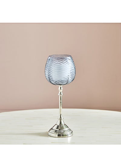 اشتري Suave Textured Hurricane Glass with Nickel Metal Base 8.5 x 28 x 8.5 cm في الامارات