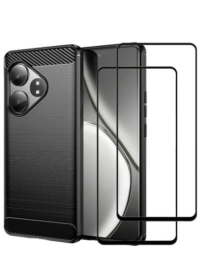 Buy [1+2 Sets] For Realme GT 6 5G Case & Screen Protector Soft TPU Brushed Texture Anti-Slip Cover in Saudi Arabia