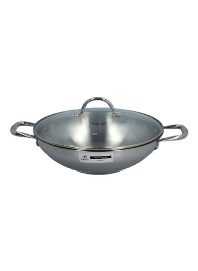 Buy Stainless Steel Induction Wok with Lid Clear and Silver and Clear 32 cm in Saudi Arabia