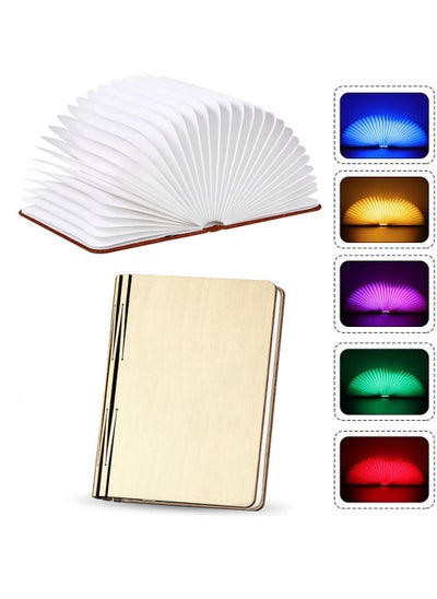 Buy Folding Book Light, Portable LED Wooden Book Light 5 Colors USB Bedside Night Light Creative Lighted Book Suitable for Bedroom Reading Home and Office Decoration Gift (White Maple Wood, 17x14x2.5 cm) in Saudi Arabia