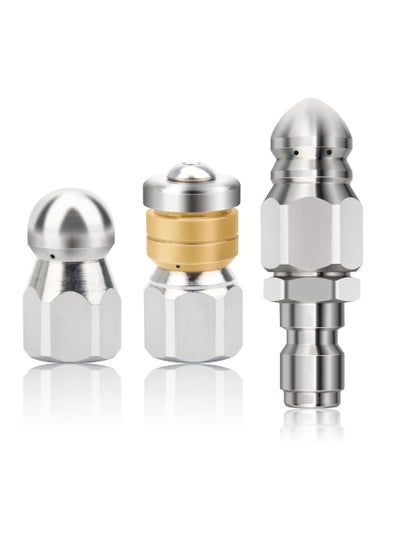 اشتري Stainless Steel Pressure Washer Sewer Jetter Nozzles, Drain Cleaning Hose Nozzle, 1/4 Inch Quick Connector, Rotating Button Nose Jet Nozzle, 5000 PSI, 3PCS في الامارات