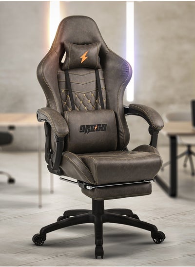 Buy Drogo Ergonomic Gaming Chair with 7 Way adjustable Seat Leather Material Desk Chair Head & USB Massager Lumbar Pillow Video Games Chair Home Office Chair with Full Reclining Back Footrest Brown in UAE