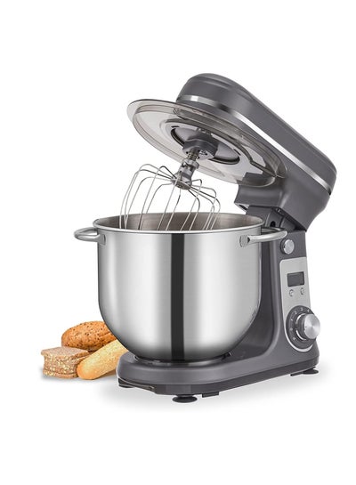 Buy Biolomix Stand Mixer, Super Quiet 6L Kitchen Electric Stand Mixer, 6- Speed Dough Kneader Cake Bread Mixer with LCD Display Timer with Dough Hook, Beater, Whisk-Grey in Saudi Arabia