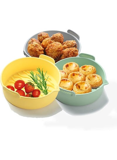 اشتري Fryer Silicone Pot, 3 Pack Reusable Air Fryer Liners, Food Safe Non-Stick Air Fryers Basket For Kitchen, Oven Accessories, Baking Pans for Microwave (8.8 in, Big Size) في الامارات