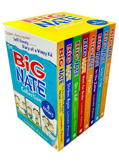 اشتري مجموعة Big Nate Series 8 Books Box التي وضعها لينكولن بيرس (صبي ذو أكبر رأس في العالم ، يضرب مرة أخرى ، على لفة ، يذهب للكسر ، ينقلب ، في المنطقة ، يعيشها وينفجر) في الامارات