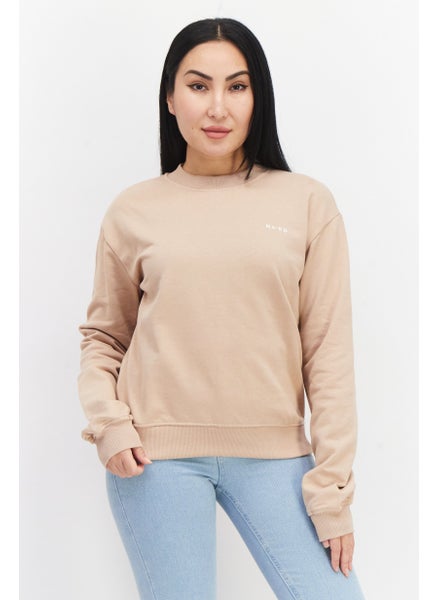 Buy Women Round Neck Plain Sweatshirt, Beige in Saudi Arabia