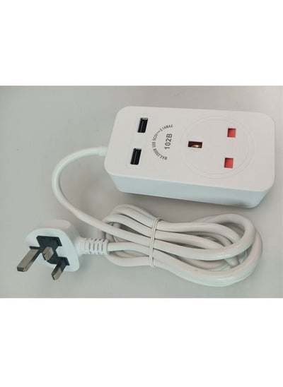 Buy 1-Port UK Power Strip Extension Cord with 2 Fast Charging USB Ports 1.8m White in UAE