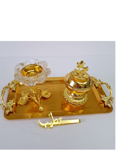 Buy Set of Golden Glass Premium Incense Burner with Oud Tong Gold in UAE