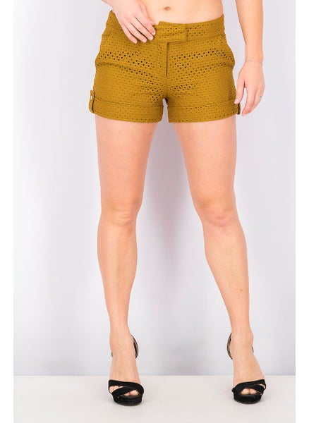 Buy Women Textured Side Pocket Short, Brown in Saudi Arabia