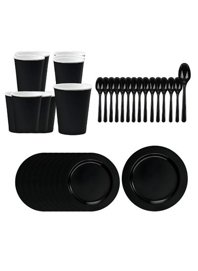 Buy 35 Pieces Acrylic Plates Plastic Spoons Paper Cups Reusable Plates Dinner Plates Spoons Cups Birthday Plates Event Supplies (Black) in Egypt