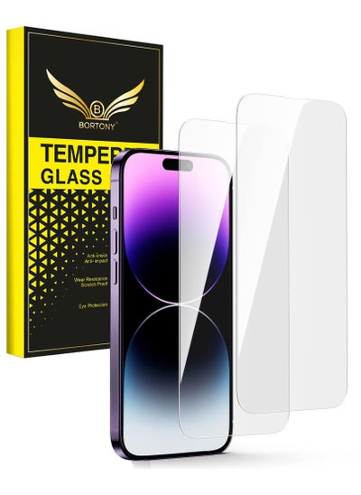 Buy Pack of 2 Screen Protector Compatible with 14 Pro 6.1" Tempered Glass 9H Hardness HD Clear Anti-Scratch Bubble Free For Apple iPhone 14 Pro in UAE