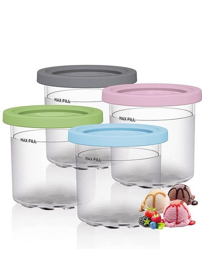 Buy 4-Piece Ice Cream Pint Containers for Ninja Creami Pints and Lids 16oz Creamy Storage Containers Compatible with NC301 NC300 NC299AMZ Series Ice Cream Maker, BPA-Free, Dishwasher Safe in UAE