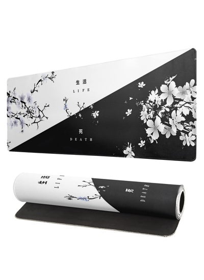 Buy Gaming Japanese Mouse Pad , Black and White Floral Design (70cm x 30cm x 2mm), HD Print Pattern Desk Mat, Extended Mouse Pad and Keyboard Mouse Pads, Waterproof Fabric Surface Mouse Pads for Office, Anti-Slip Rubber Base in Egypt