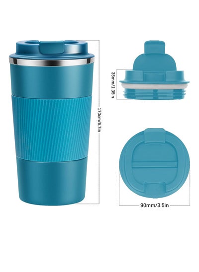 Buy Travel Mug Reusable Coffee Cups Thermal Insulated Vacuum Insulation Smoothie Cup Stainless Steel Bottle for Hot Cold Drinks with Lid (Blue, 510ml) in Egypt