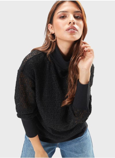 Buy Turtle Neck Textured Sweatshirt in UAE