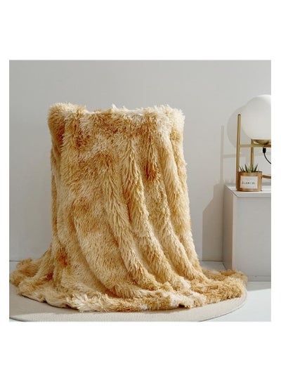 Buy Winter Long Plush Blankets on Bed Sofa Solid Green Hairy Warm Soft Home Throw and Bedspread Mink Fleece Sleeping Nap Cover in UAE