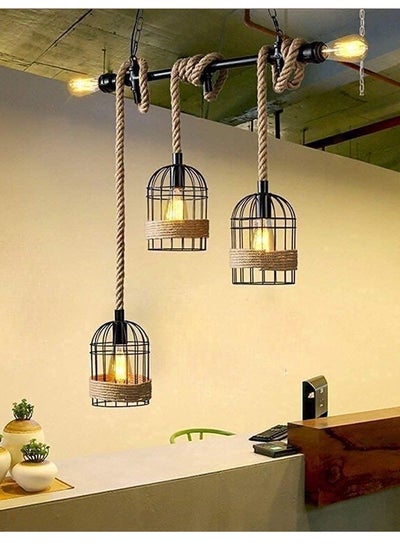 Buy 5 Lamp Rope Chandelier Rustic Pendant Light Industrial Hanging Lamp for Living Room Dining Room Bedroom And Kitchen in UAE
