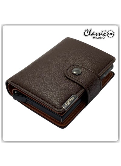 Buy Classic Milano Synthetic Wallet for men; RFID Mens Wallet Automatic Cardholder (Brown) by Milano Leather in UAE