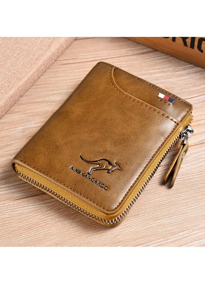 Buy Men's RFID Blocking Leather Wallet Credit Card ID Holder Zipper Purse Waterproof in Saudi Arabia