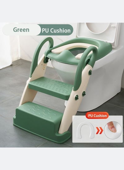 Buy Potty Training Seat with Step Stool Ladder for Kids, Anti-Slip and Detachable Soft Pad, Toddler Toilet Training Seat with Safety Handles(Green) in Saudi Arabia