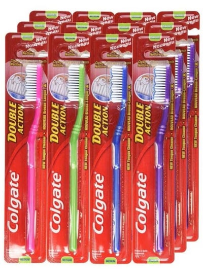 Buy Pack Of 12 Double Action Toothbrush Pink/Green/Blue/Purple in Saudi Arabia